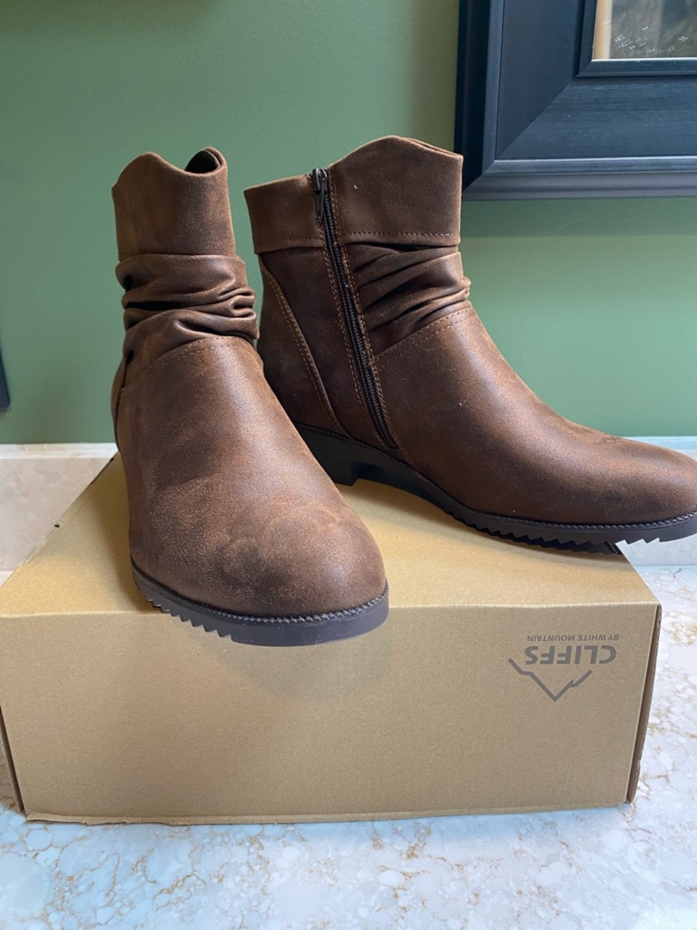 Cliffs by WHITE MOUNTAIN Brown Suede Ankle Booties